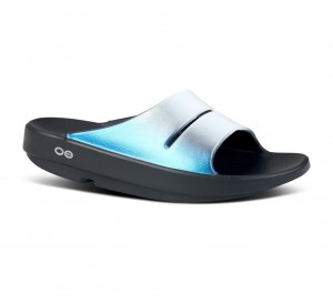 Oofos Ooahh Luxe Slippers Dames Blauw Zilver | Nederland-83072BSDM