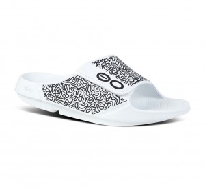 Oofos Ooahh Sport Flex Slippers Dames Wit Zwart | Nederland-09572BNXR