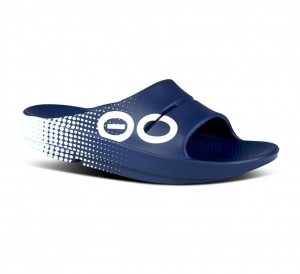Oofos Ooahh Sport Slippers Heren Donkerblauw Wit | Nederland-14802BRZQ